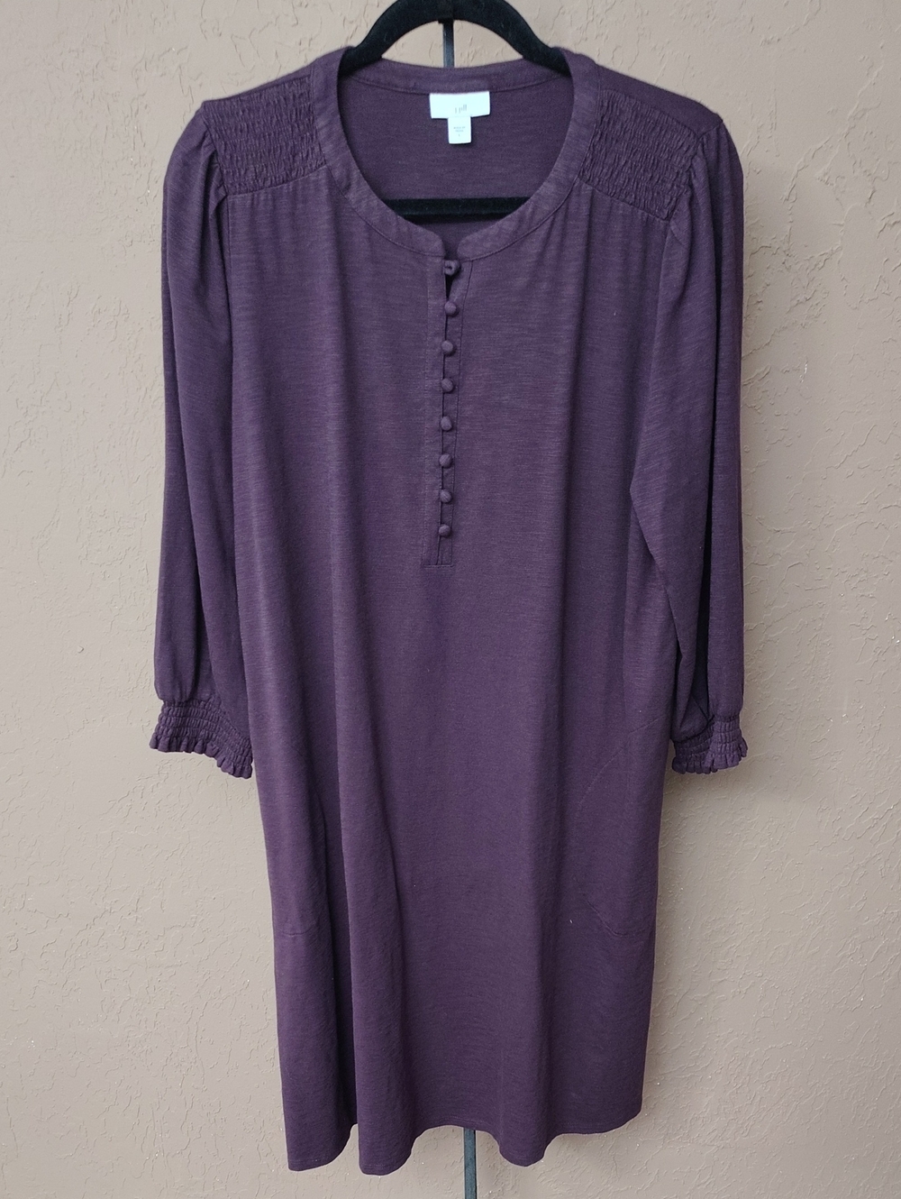 J. Jill Plum Purple Smocked Henley Dress Size Large